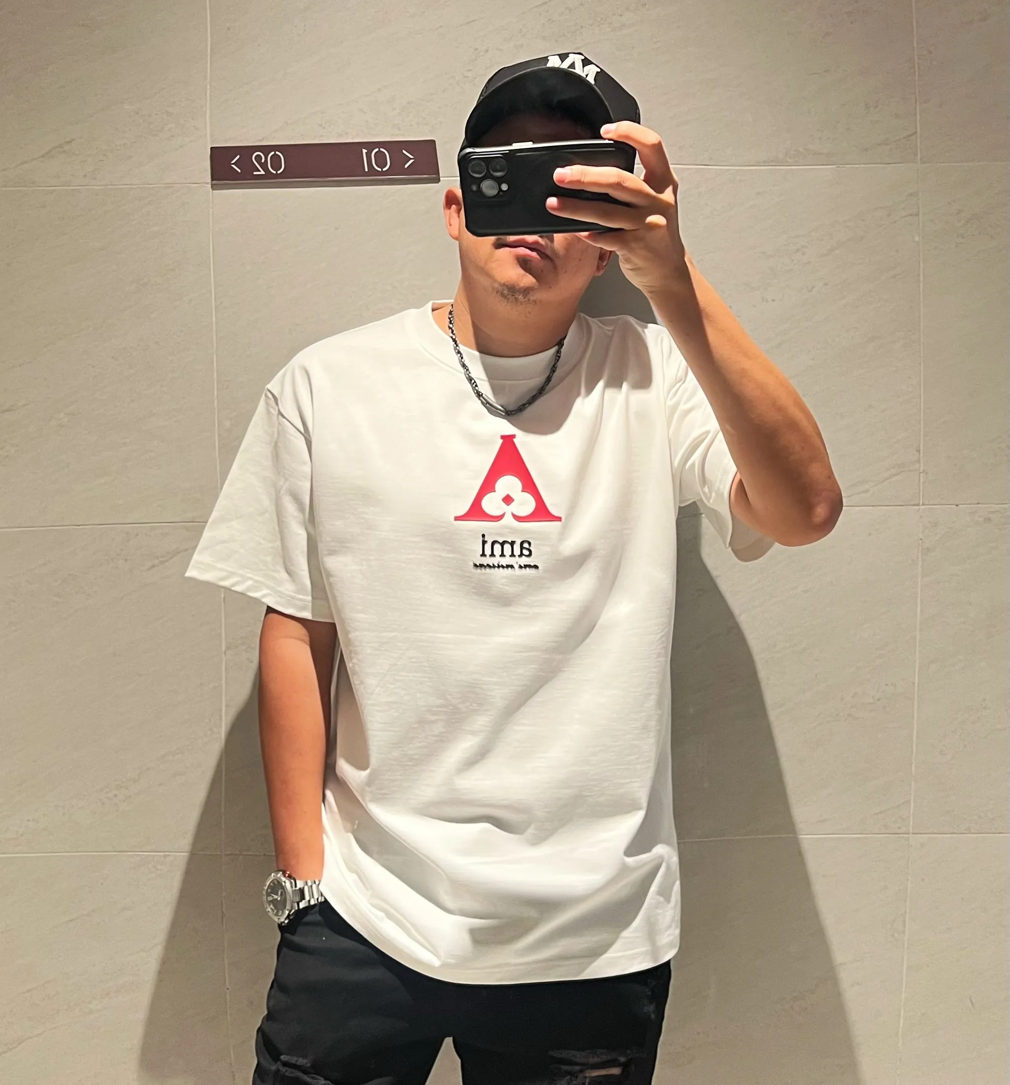 2026 spring and summer pure cotton 270g double yarn plain short-sleeved logo: AMI Process: silicone Color: black/white/iron gray Sizes: XS~L